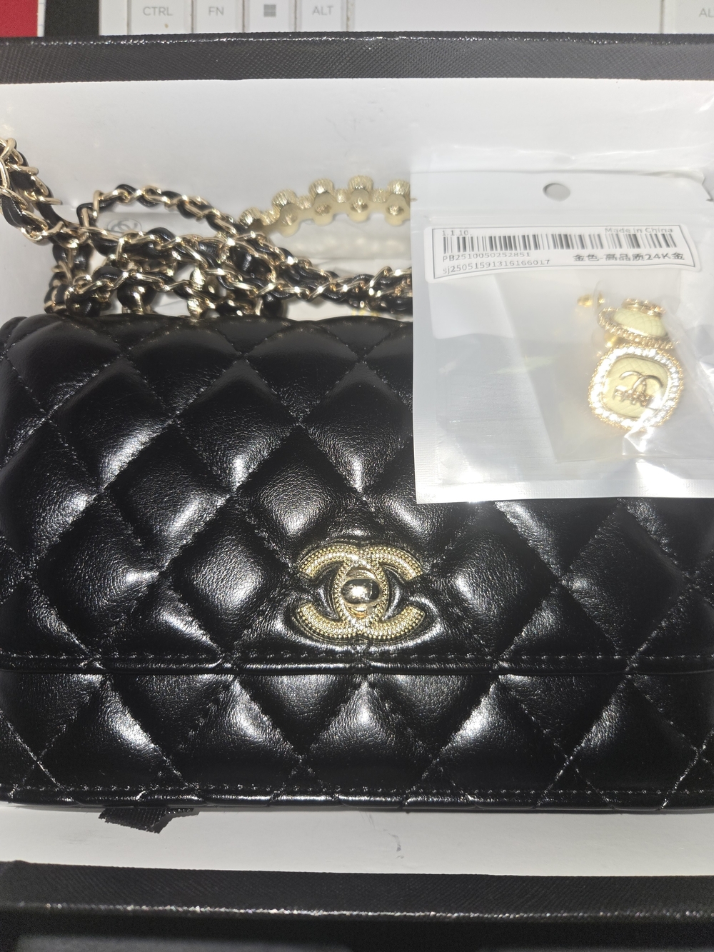 Quilted Mini Shoulder Bag in Black with Gold Hardware